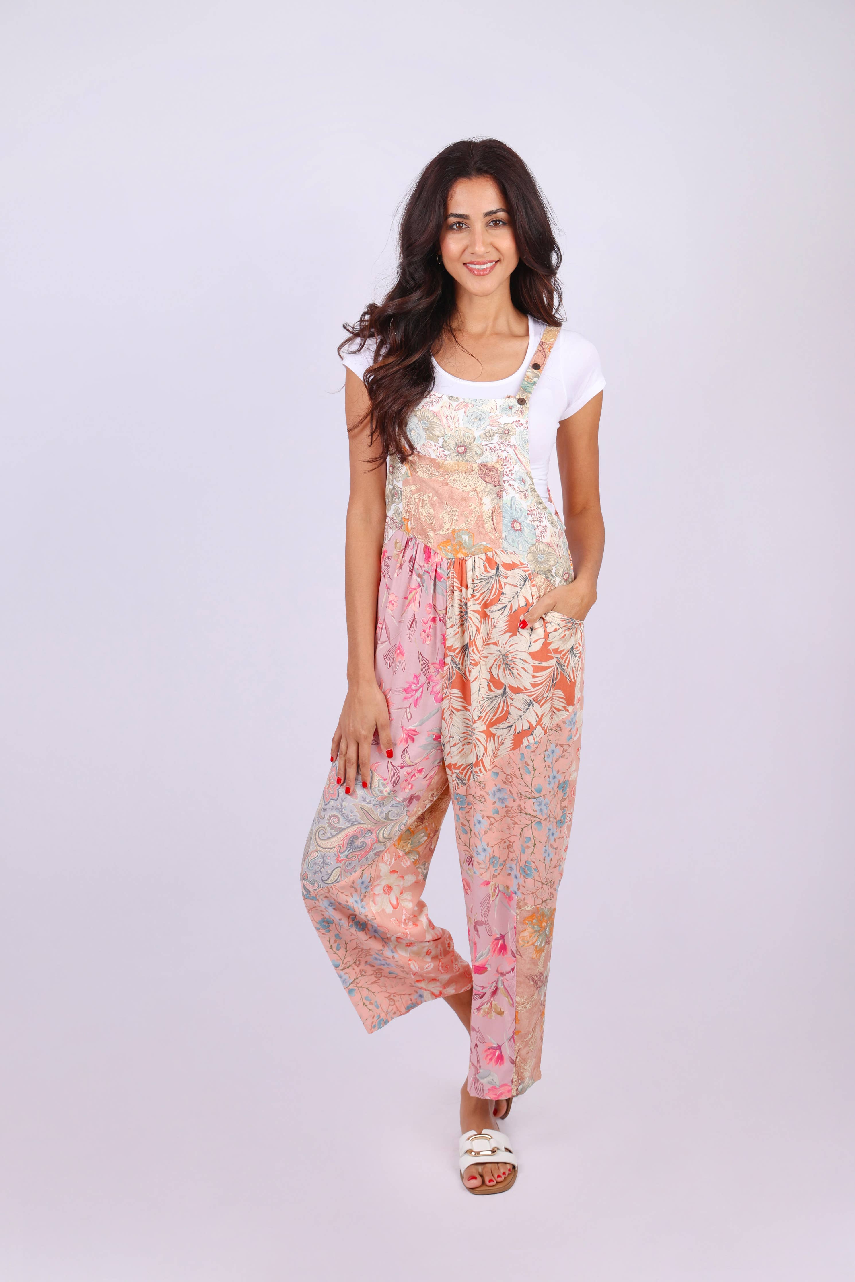 Pastel Peach Floral Overall: Daydreamer Blossom Patchwork