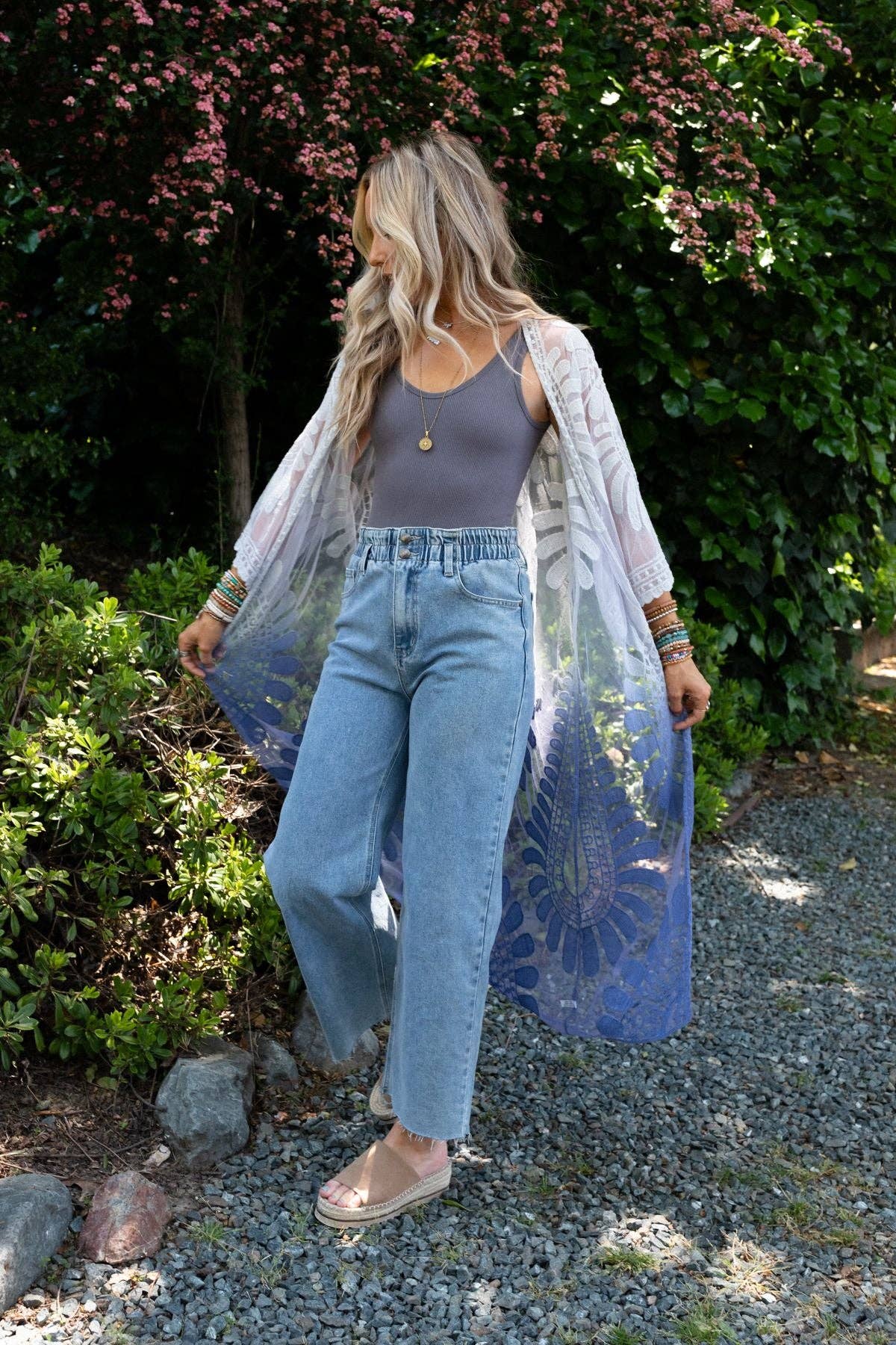 Poolside Ombre Lace Kimono - Periwinkle