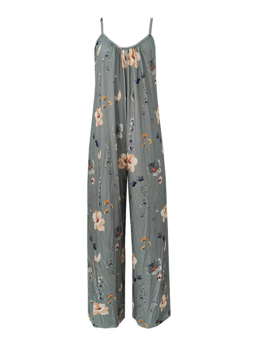 Casual Sleeveless Floral Print Jumpsuit- select color
