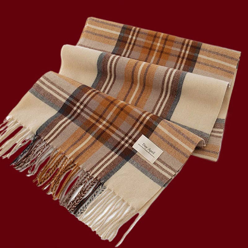 Retro Soft Wool Checkered Fringed Winter Scarf - choose color