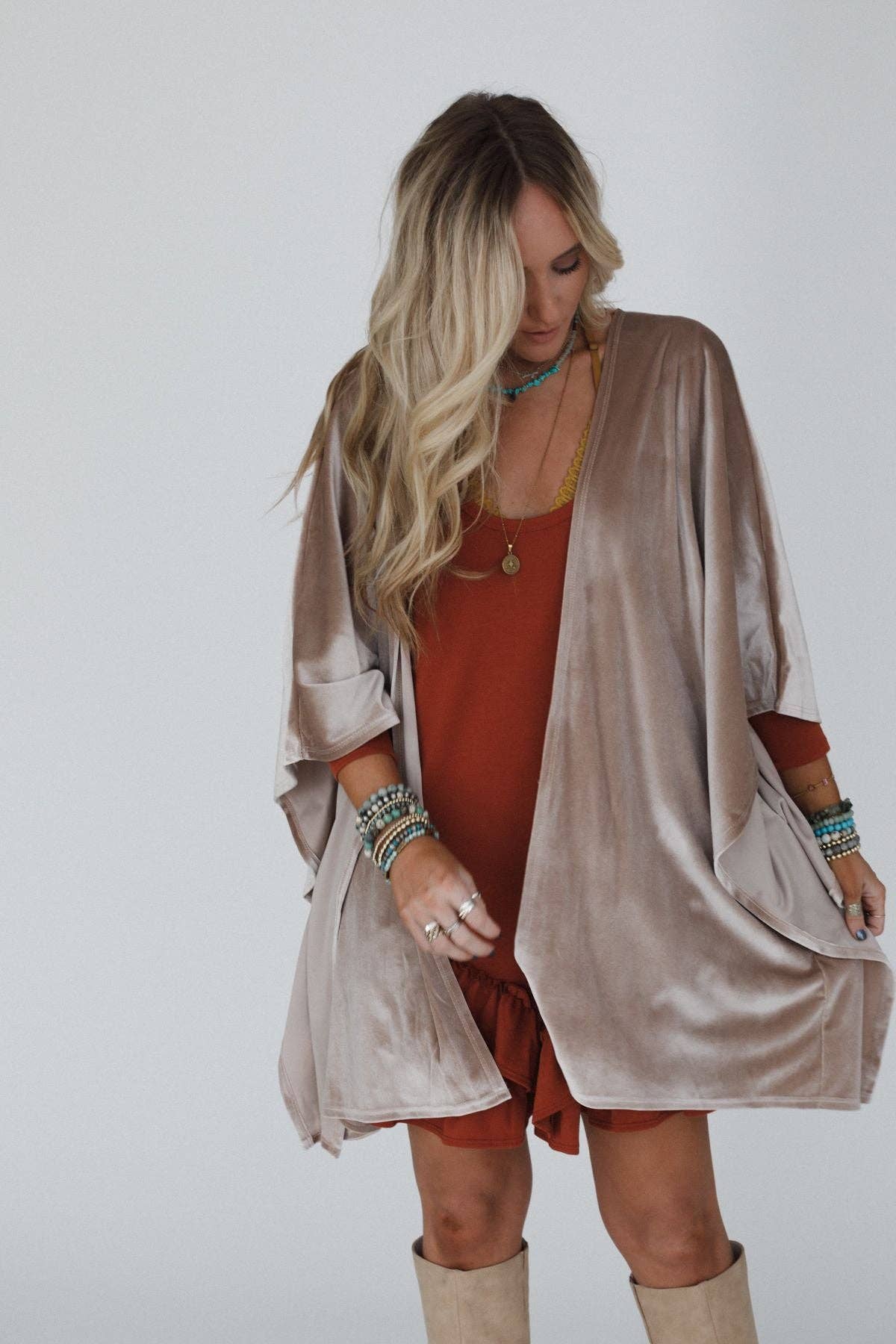Savoy Velvet Kimono - Taupe 3BN