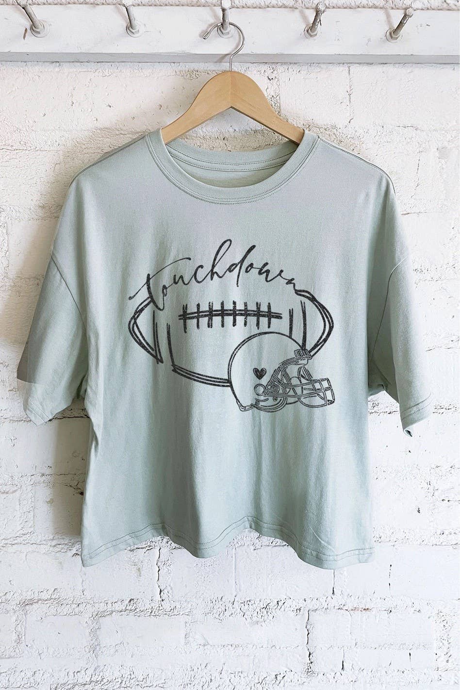 TOUCHDOWN FOOTBALL HELMET GRAPHIC LONG CROP TOP