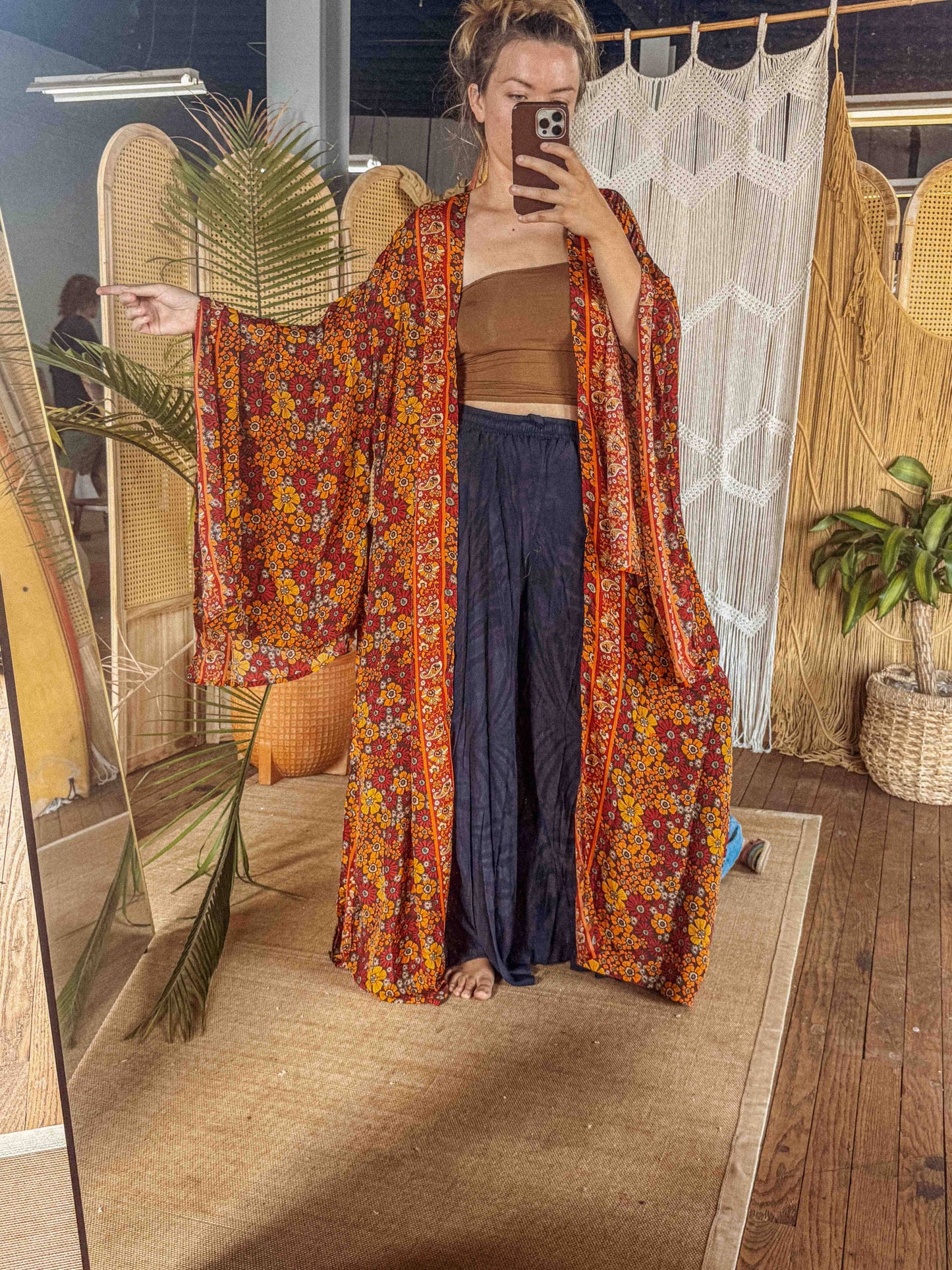 BOHO Silk Bell Sleeve Long Maxi Kimono Duster Cardigan - click to select color