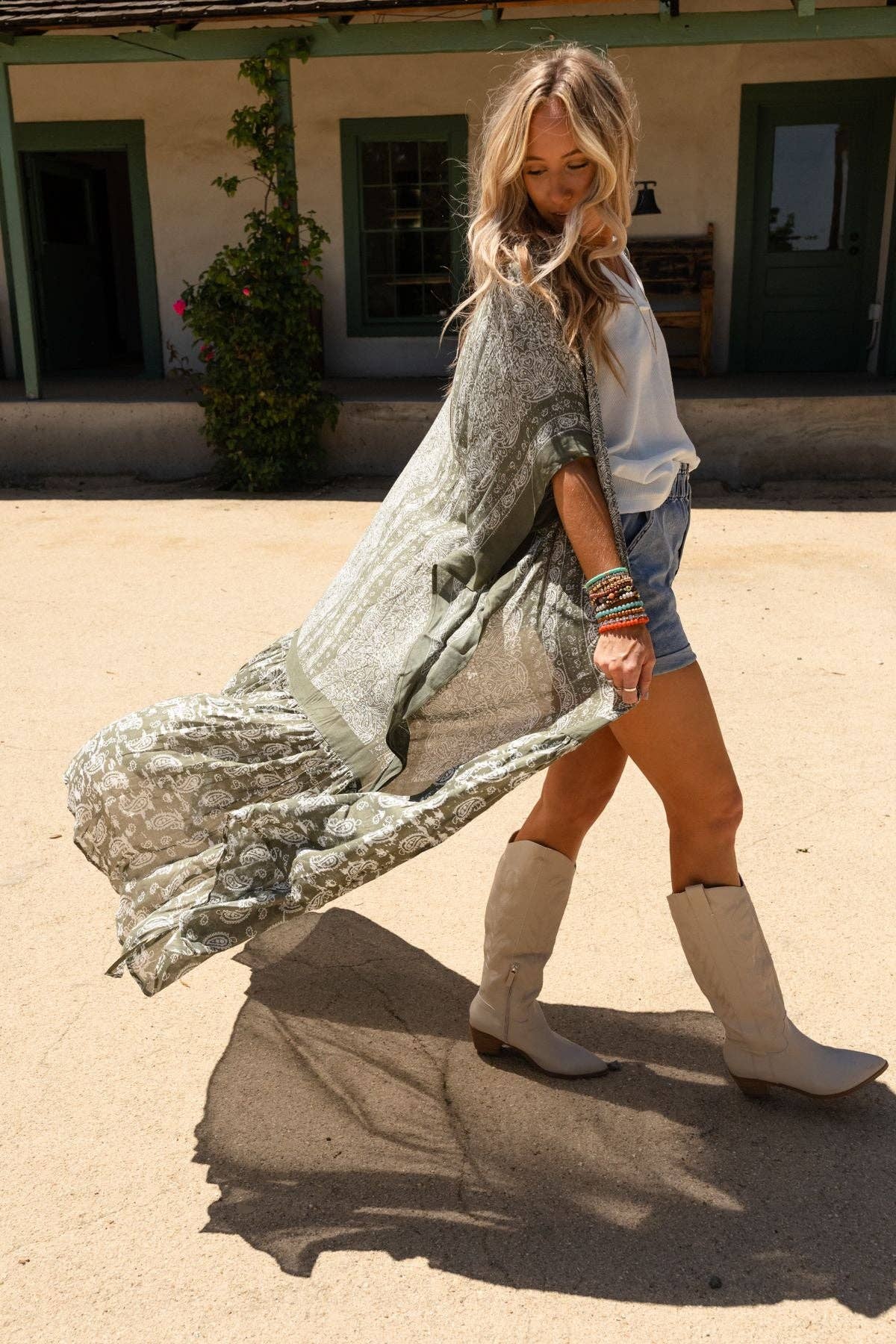 Paisley Tapestry Free Flow Duster Kimono - Olive 3BN