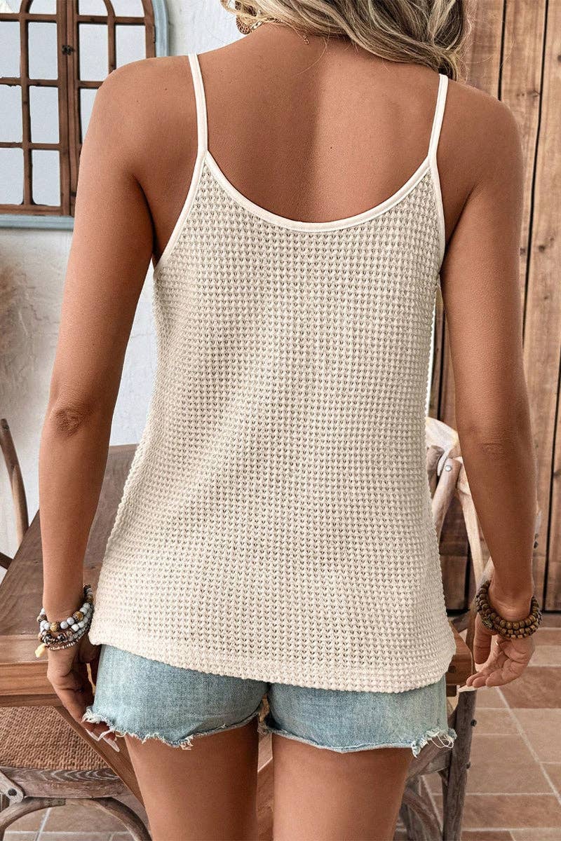 Crochet Knit Lace Trim V Neck Cami Tank Top