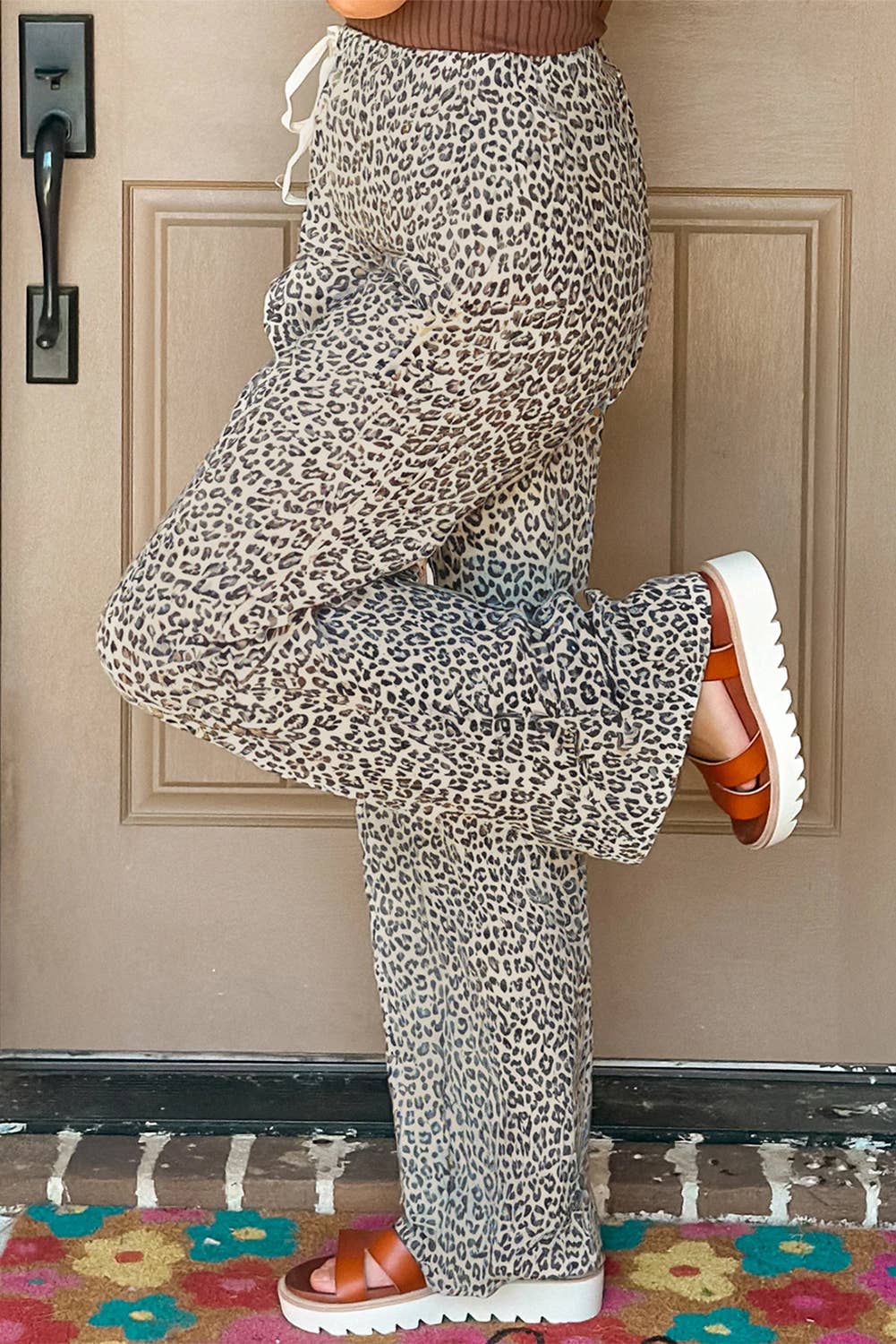 Ashley Leopard Drawstring Elastic Waistband Loose Pants