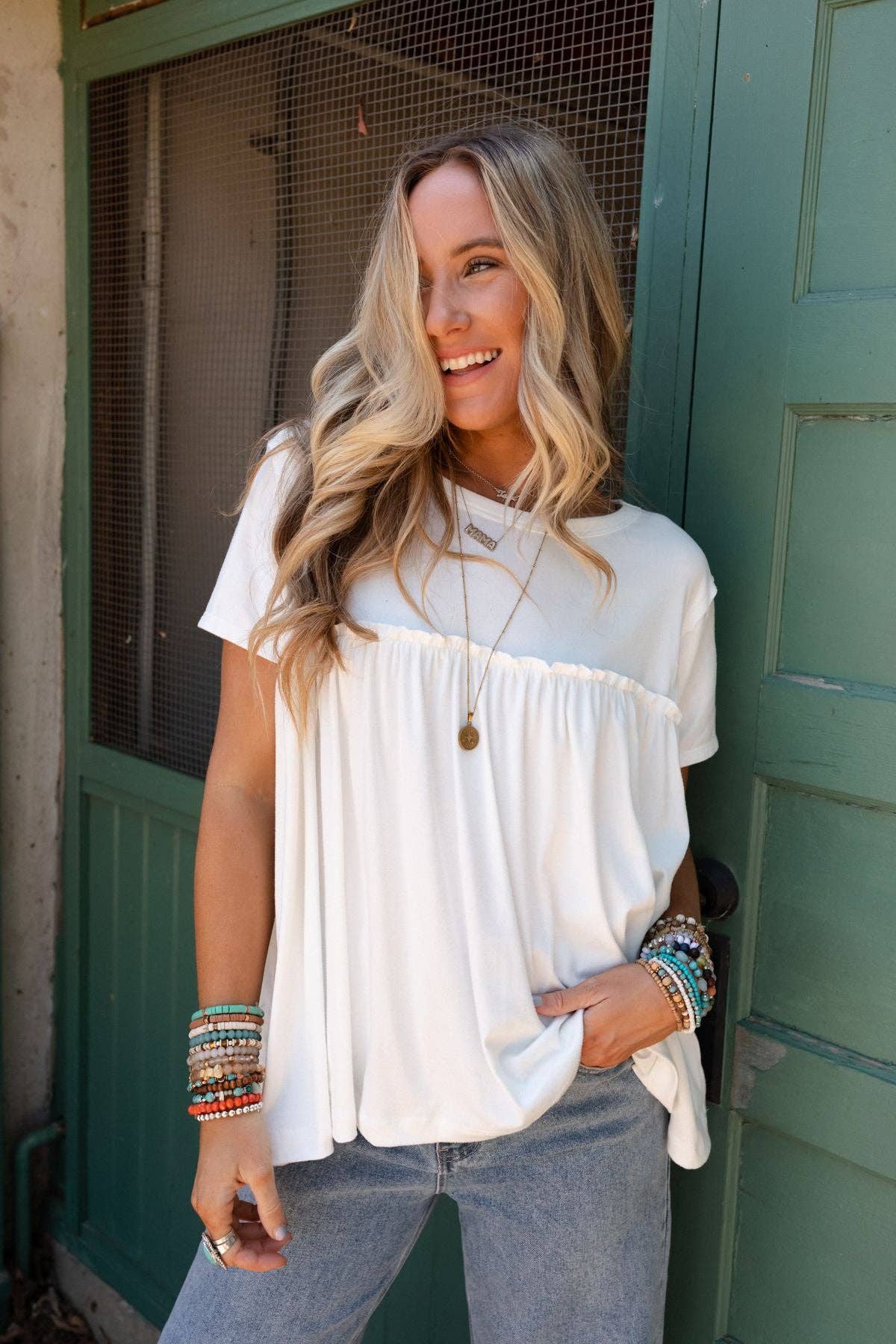Sunday Morning Babydoll Top - White 3BN