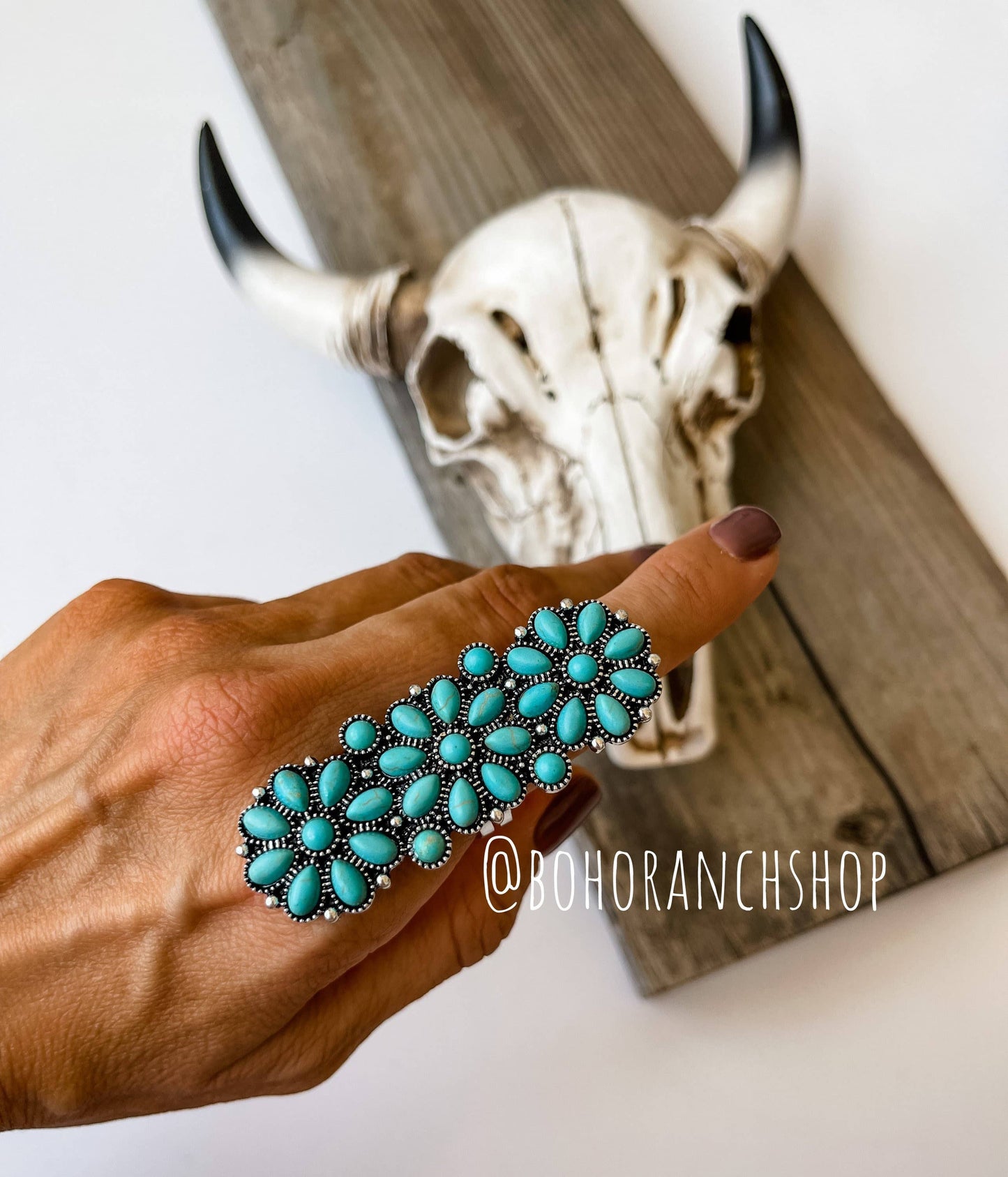 Western Adjustable Cluster Cuff Ring | turquoise