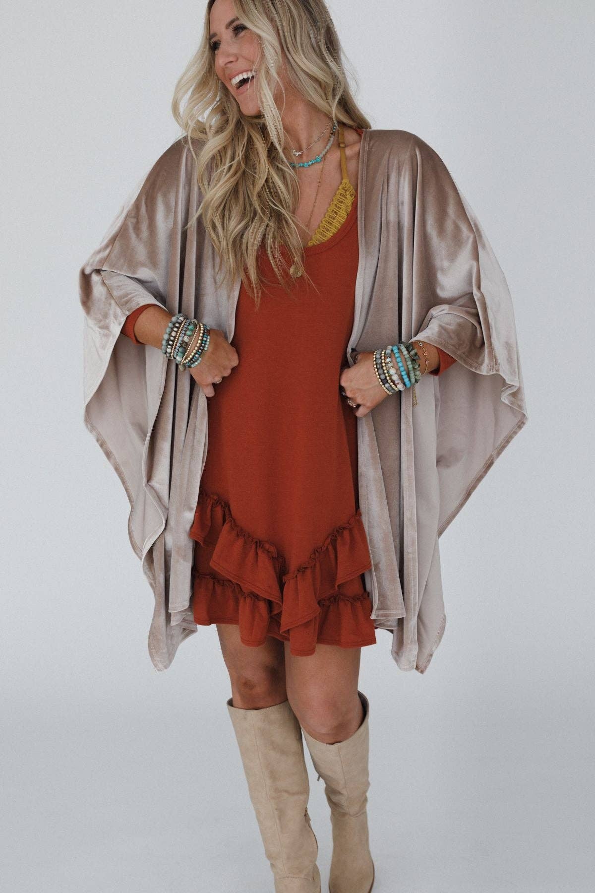 Savoy Velvet Kimono - Taupe 3BN