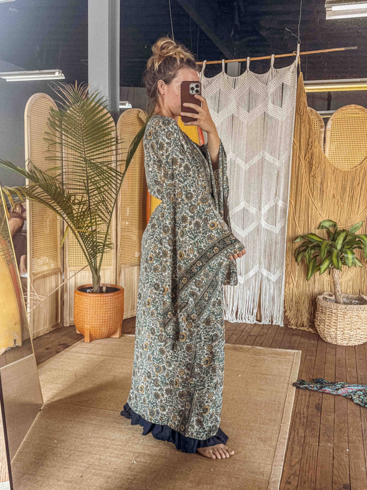 BOHO Silk Bell Sleeve Long Maxi Kimono Duster Cardigan - click to select color