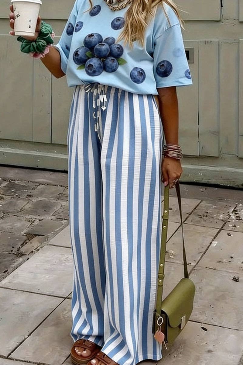 Striped Wide-Leg Casual Pants