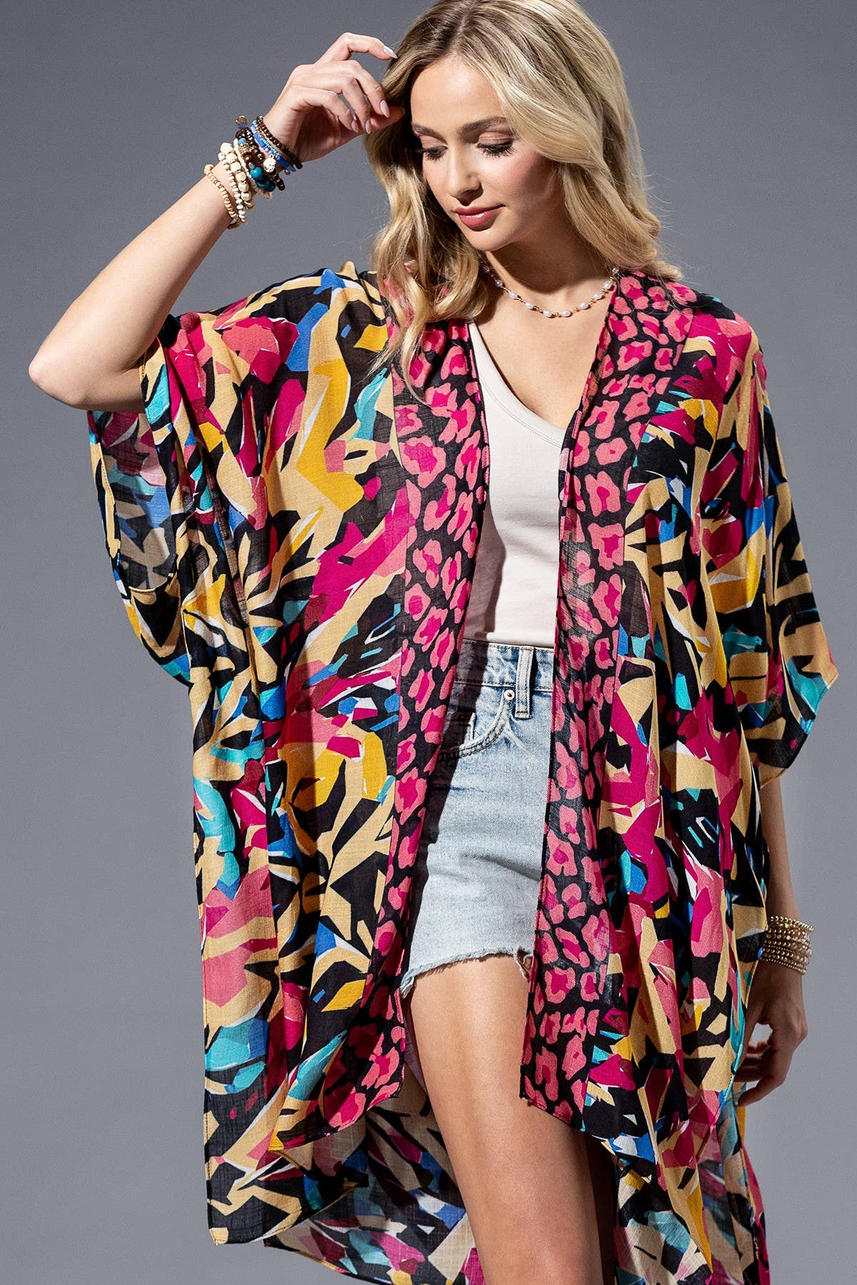 Abstract Bright Viscose Kimono