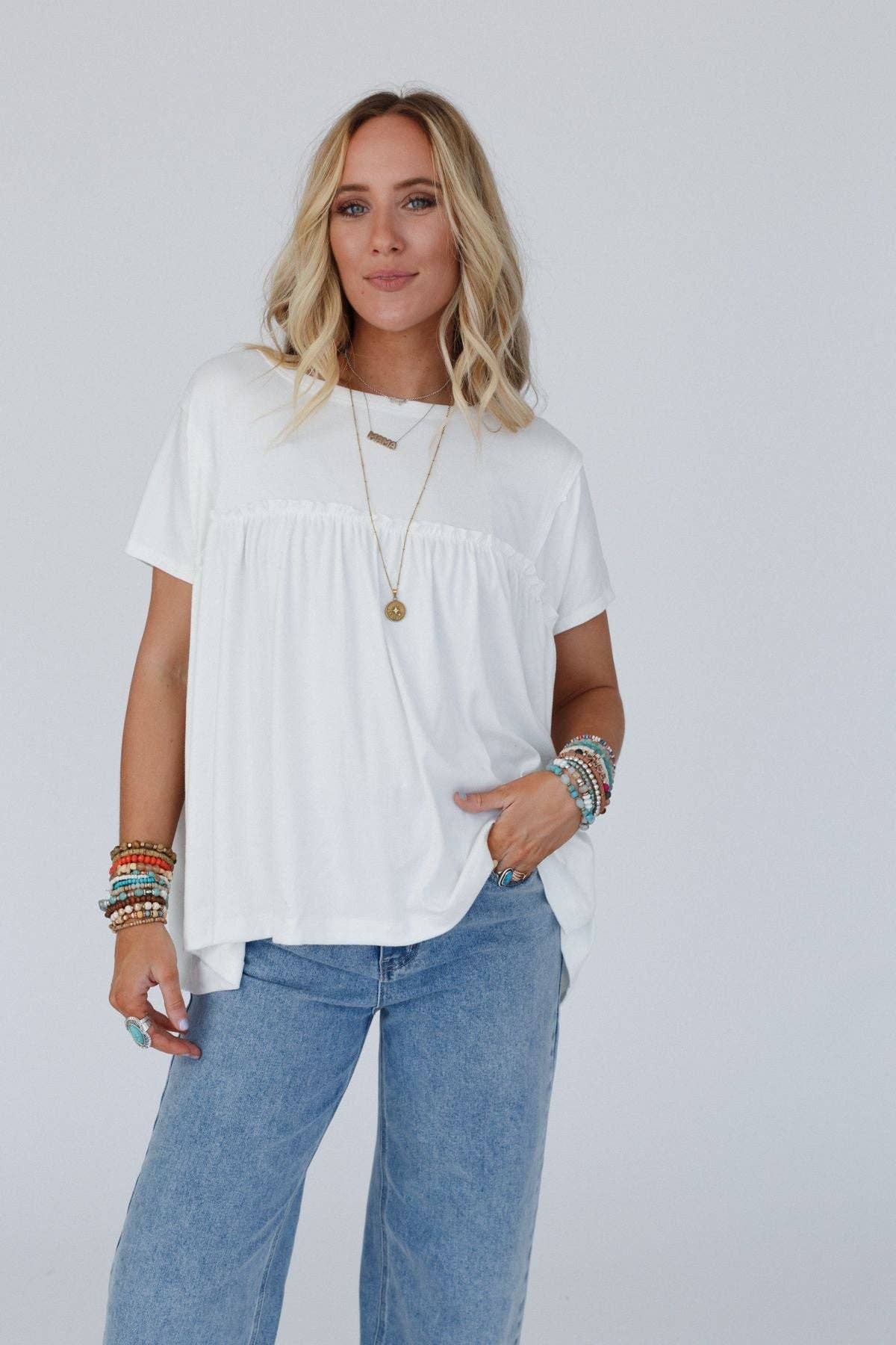 Sunday Morning Babydoll Top - White 3BN