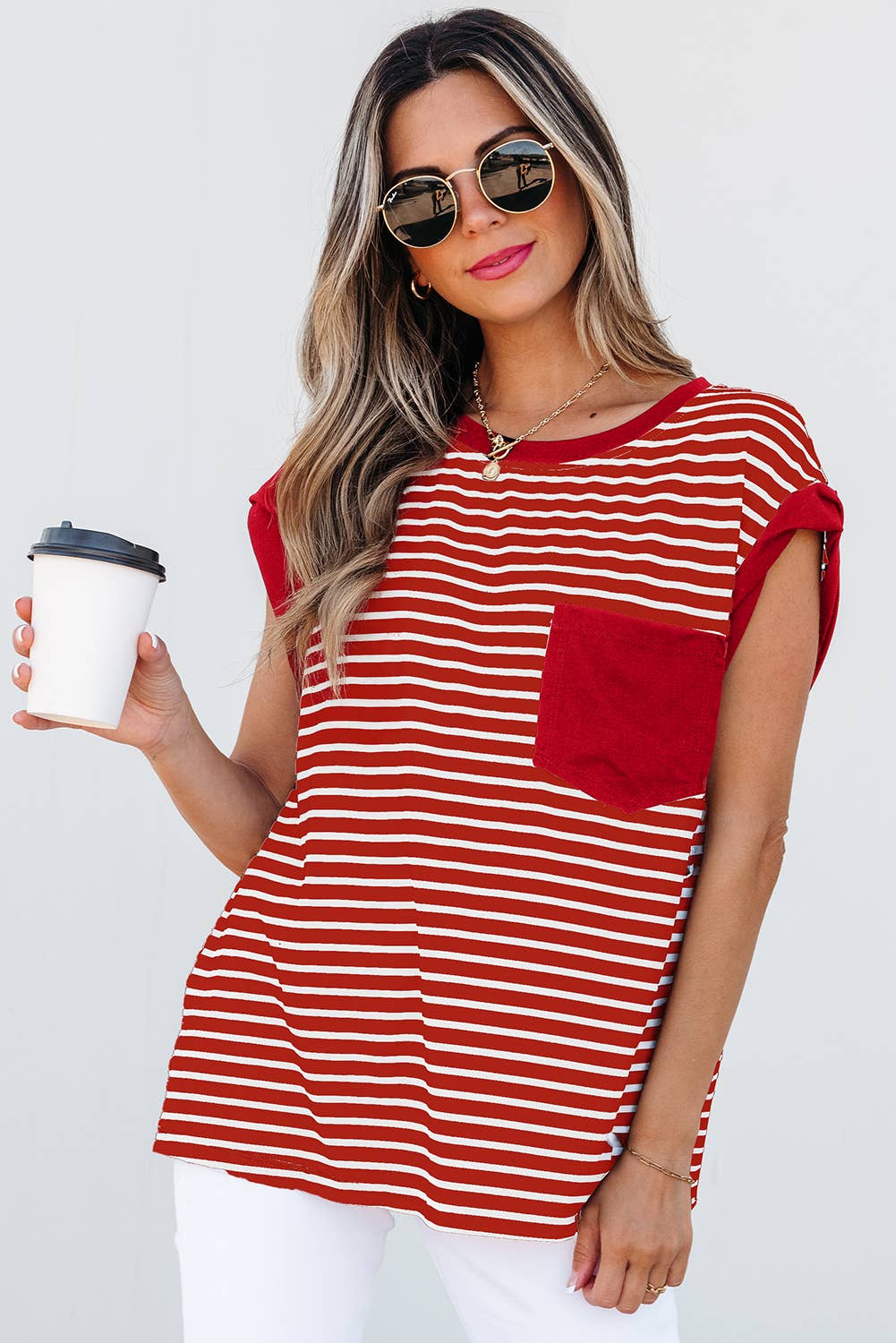 Bronwyn Stripe Chest Pocket Patch Tank Top