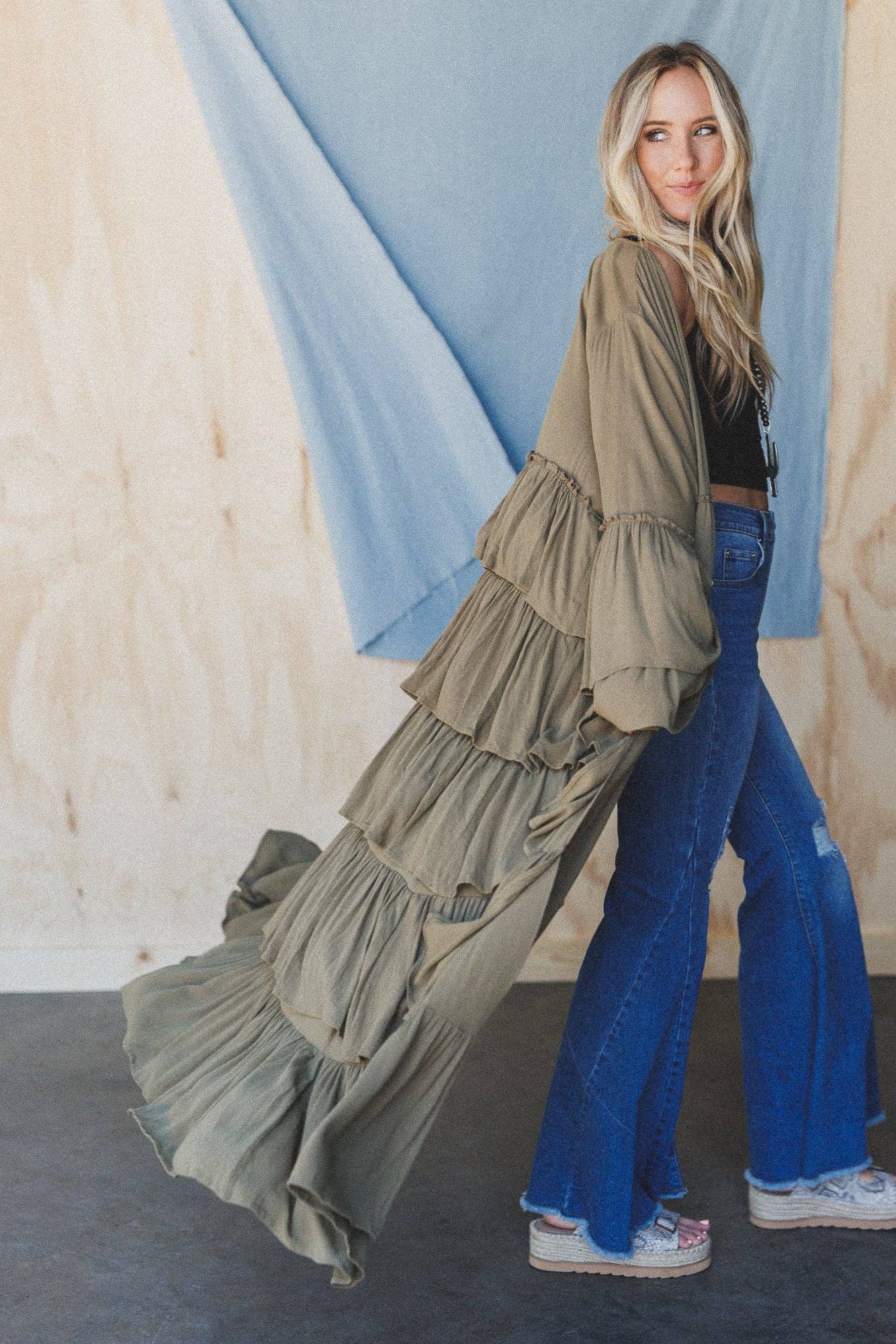 Layers Of Love Duster Kimono - Olive. 3BN