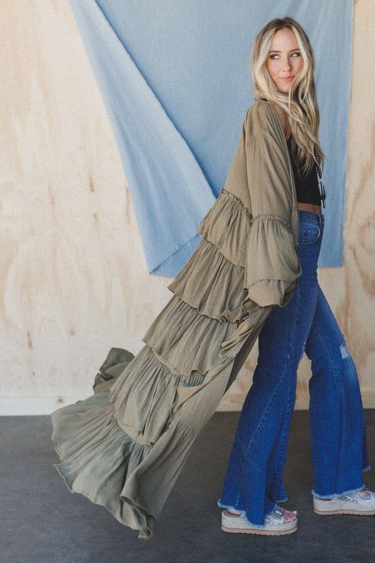 Layers Of Love Duster Kimono - Olive. 3BN