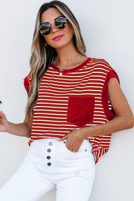 Bronwyn Stripe Chest Pocket Patch Tank Top