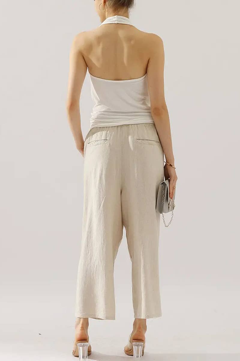 Easy Pull-On Linen Capri Pants
