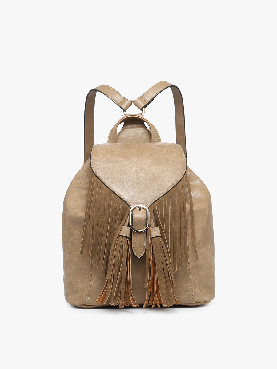 Mustard Distressed Bucket Backpack w/ Fringe