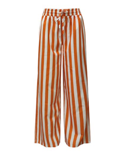 Light Blue Boho Beach Vertical Stripe Lace-Up Pants