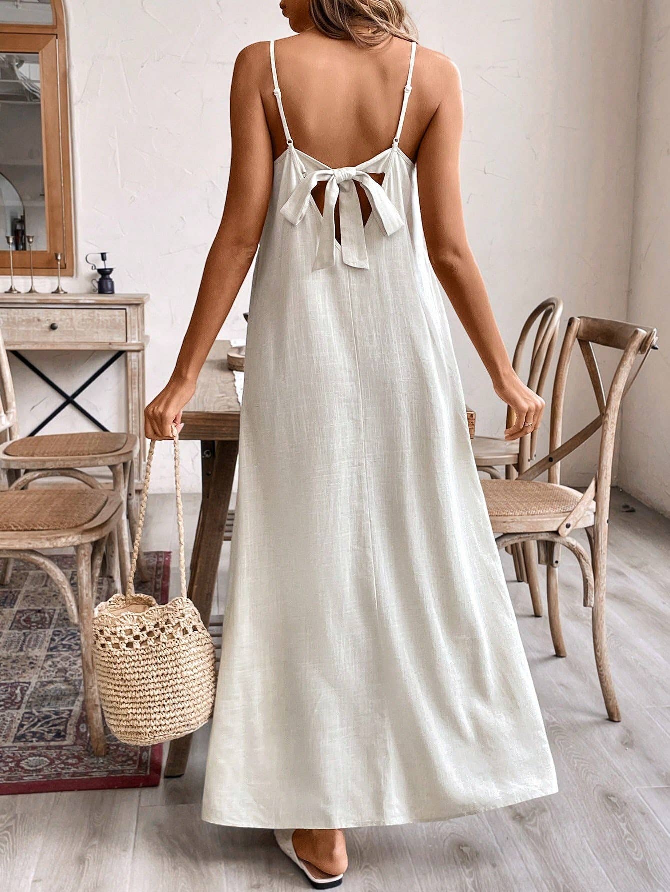 Halter loose solid color cotton linen dress