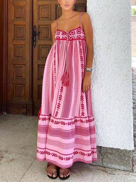 Resort Western Boho Crochet Stitching Slip Dress