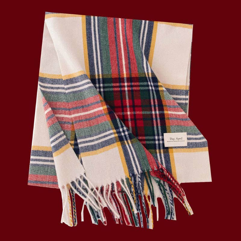 Retro Soft Wool Checkered Fringed Winter Scarf - choose color