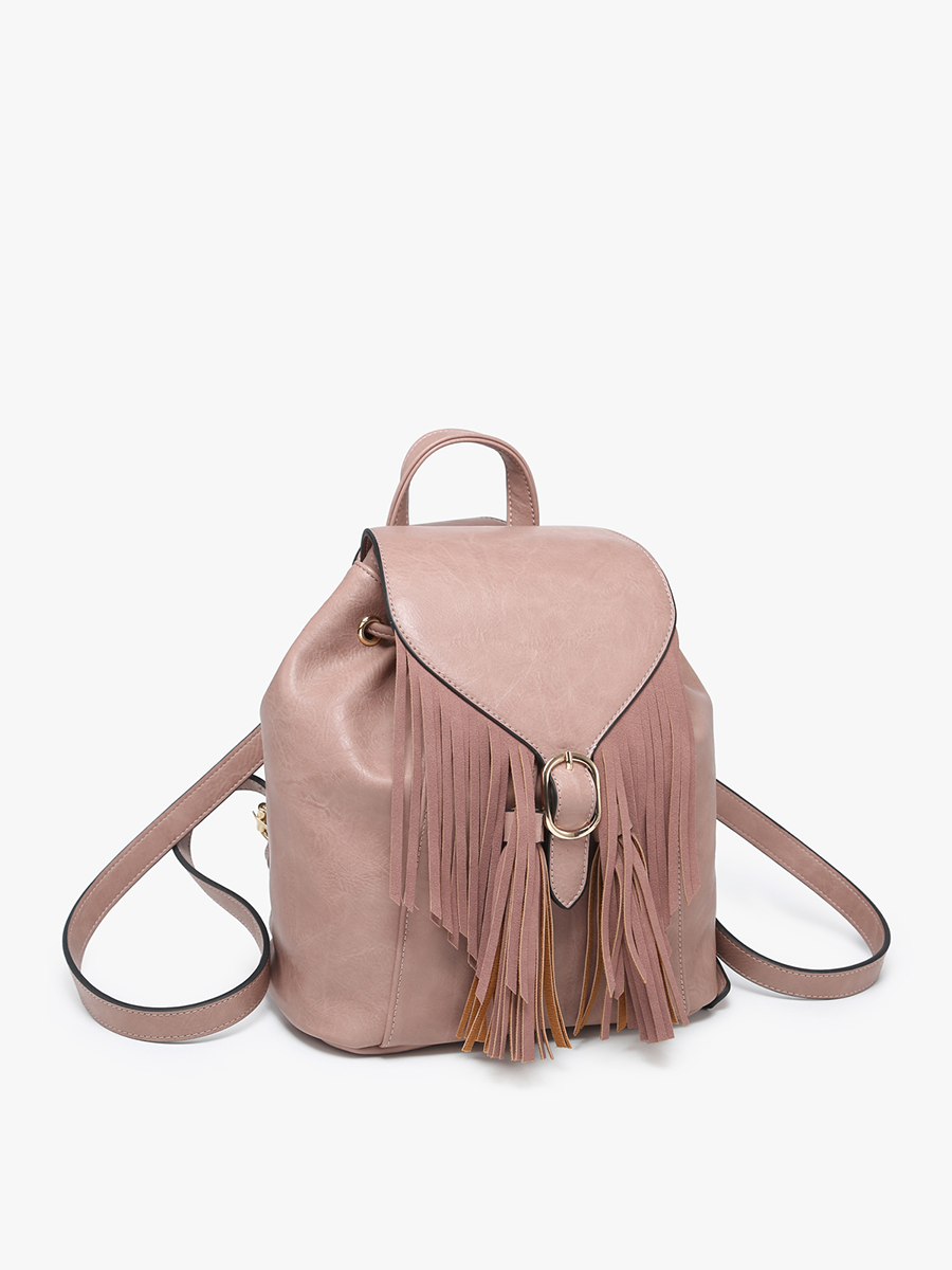 Mustard Distressed Bucket Backpack w/ Fringe