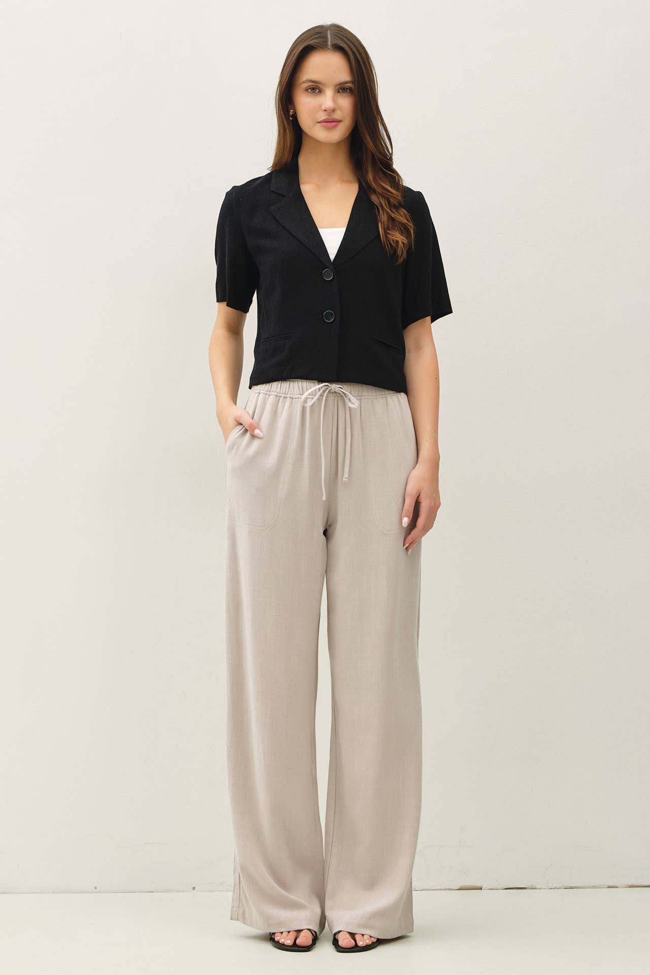LINEN BLEND WIDE LEG PANTS