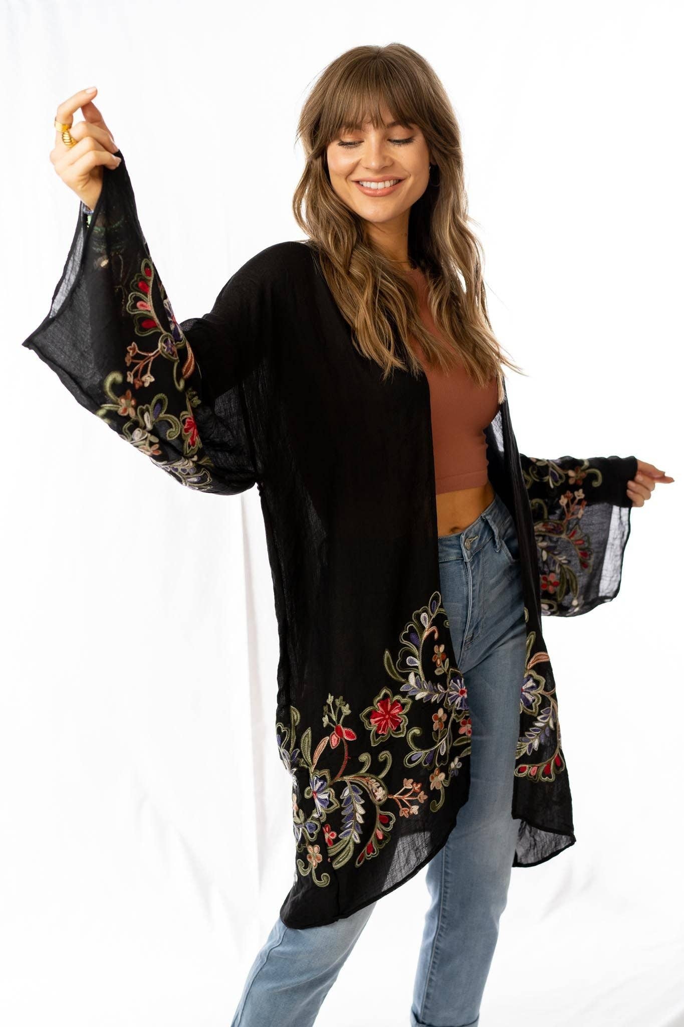 Fun In Florals Kimono - Black 3BN