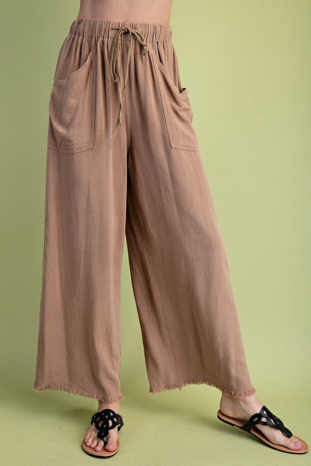 Frayed Cropped Wide Leg Pants -Emerald