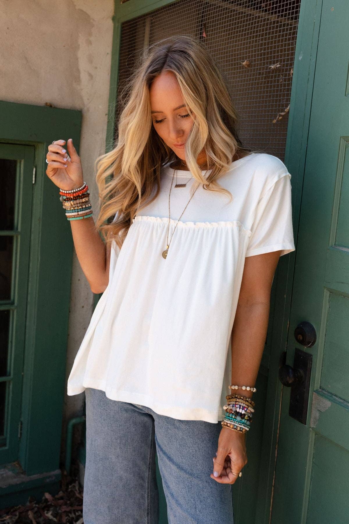Sunday Morning Babydoll Top - White 3BN