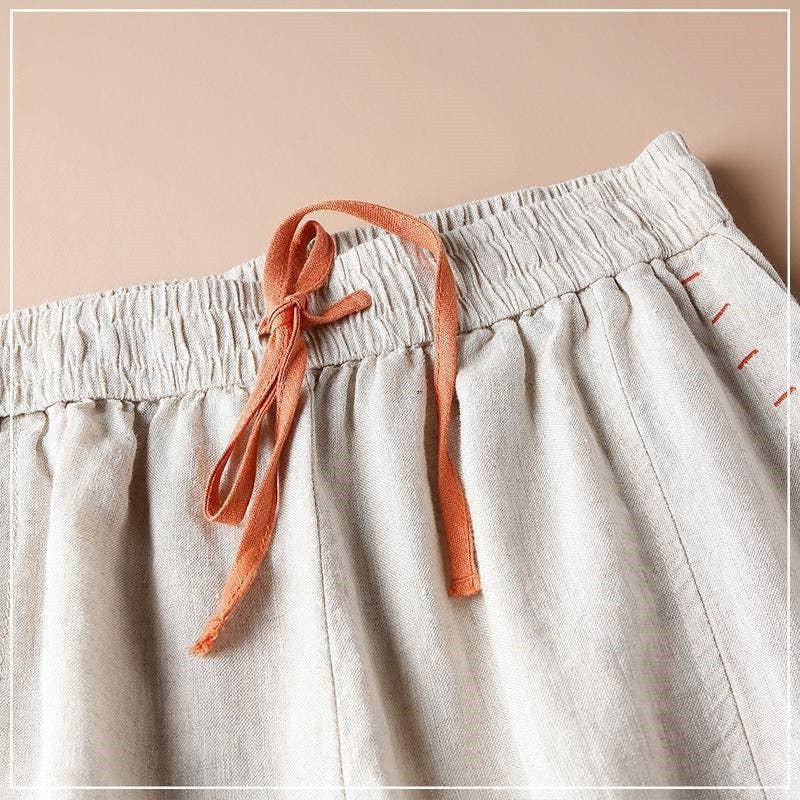 COTTON/HEMP  Casual Loose Fit Nine-Point Wide Leg Pants