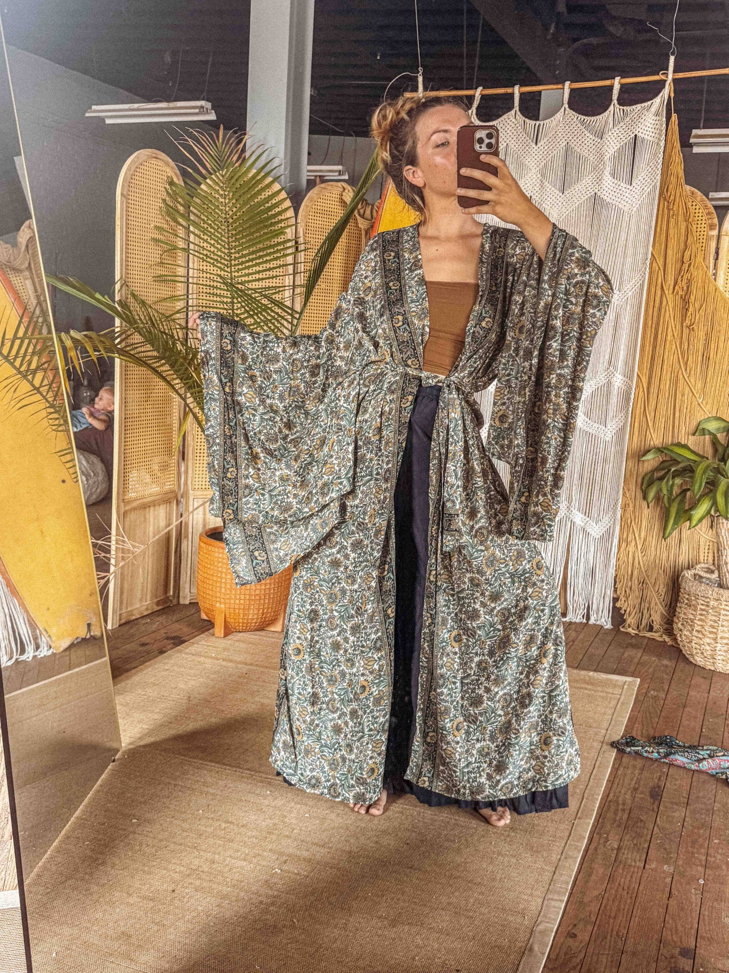 BOHO Silk Bell Sleeve Long Maxi Kimono Duster Cardigan - click to select color