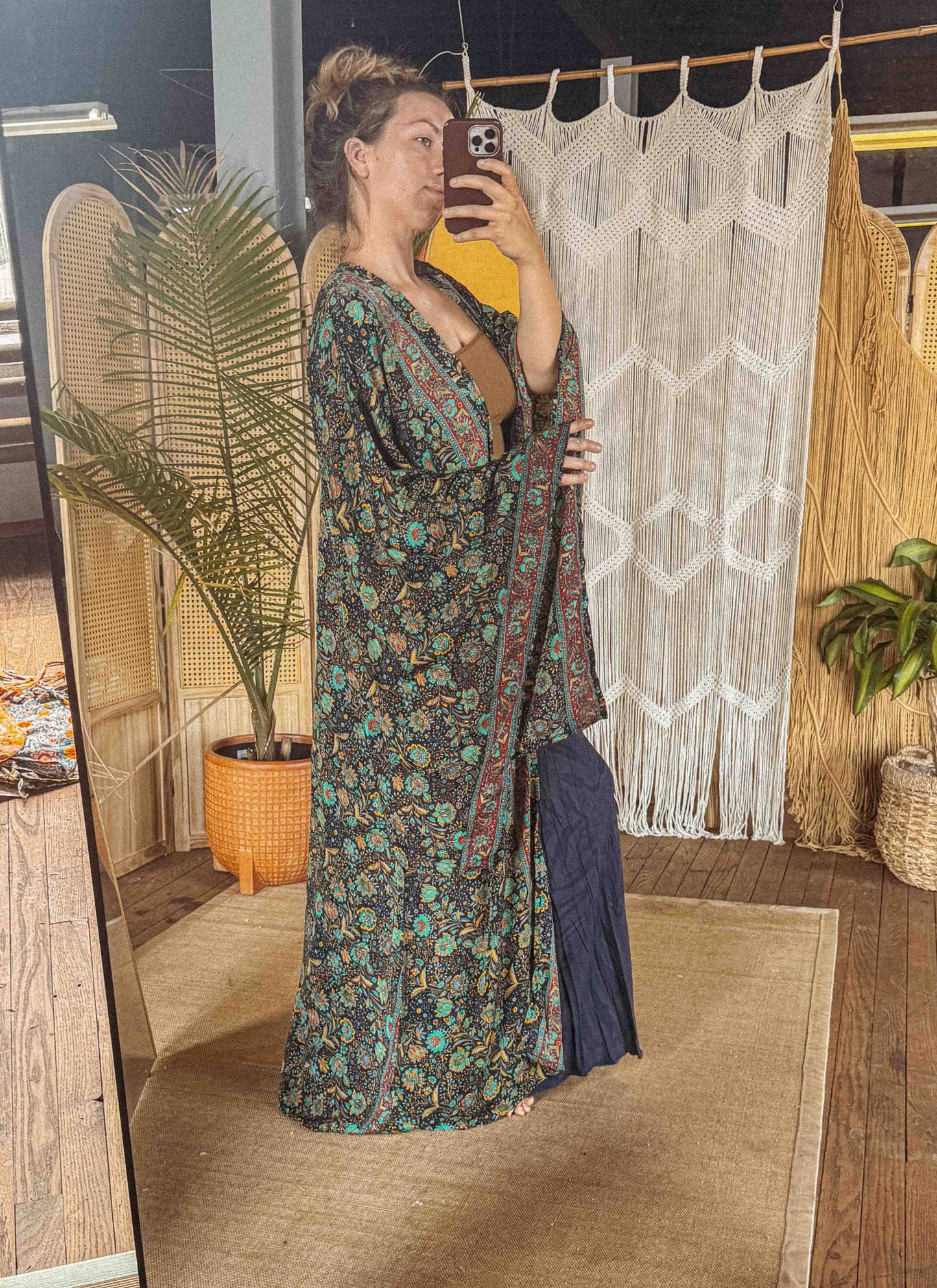 BOHO Silk Bell Sleeve Long Maxi Kimono Duster Cardigan - click to select color