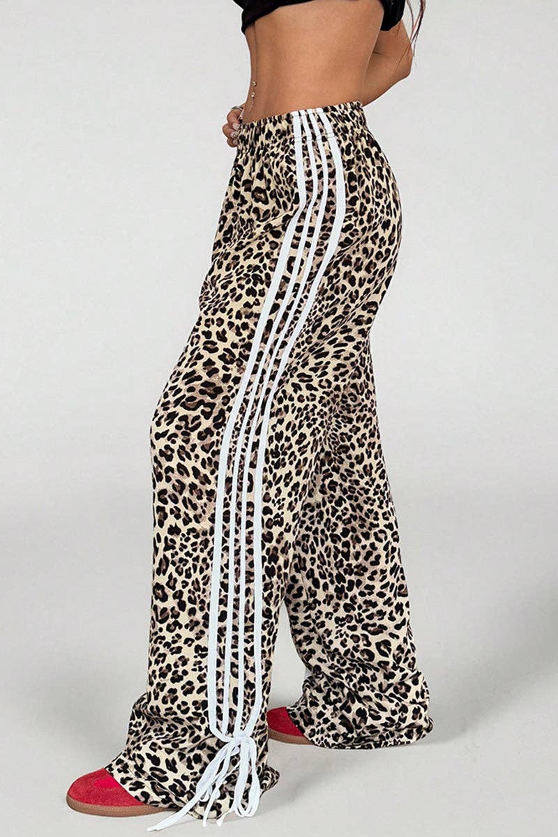 Leopard Print Stripe Casual Pants