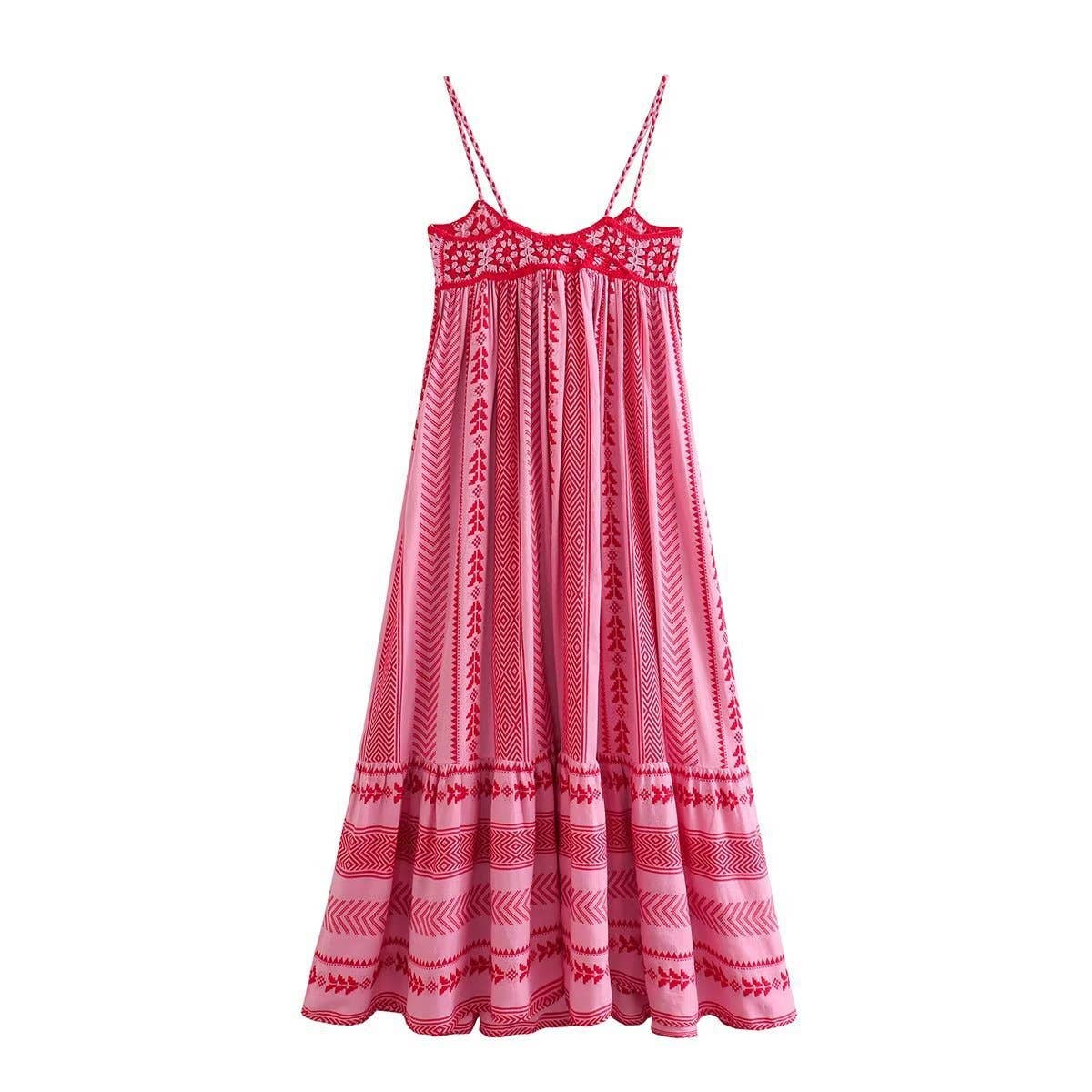 Resort Western Boho Crochet Stitching Slip Dress