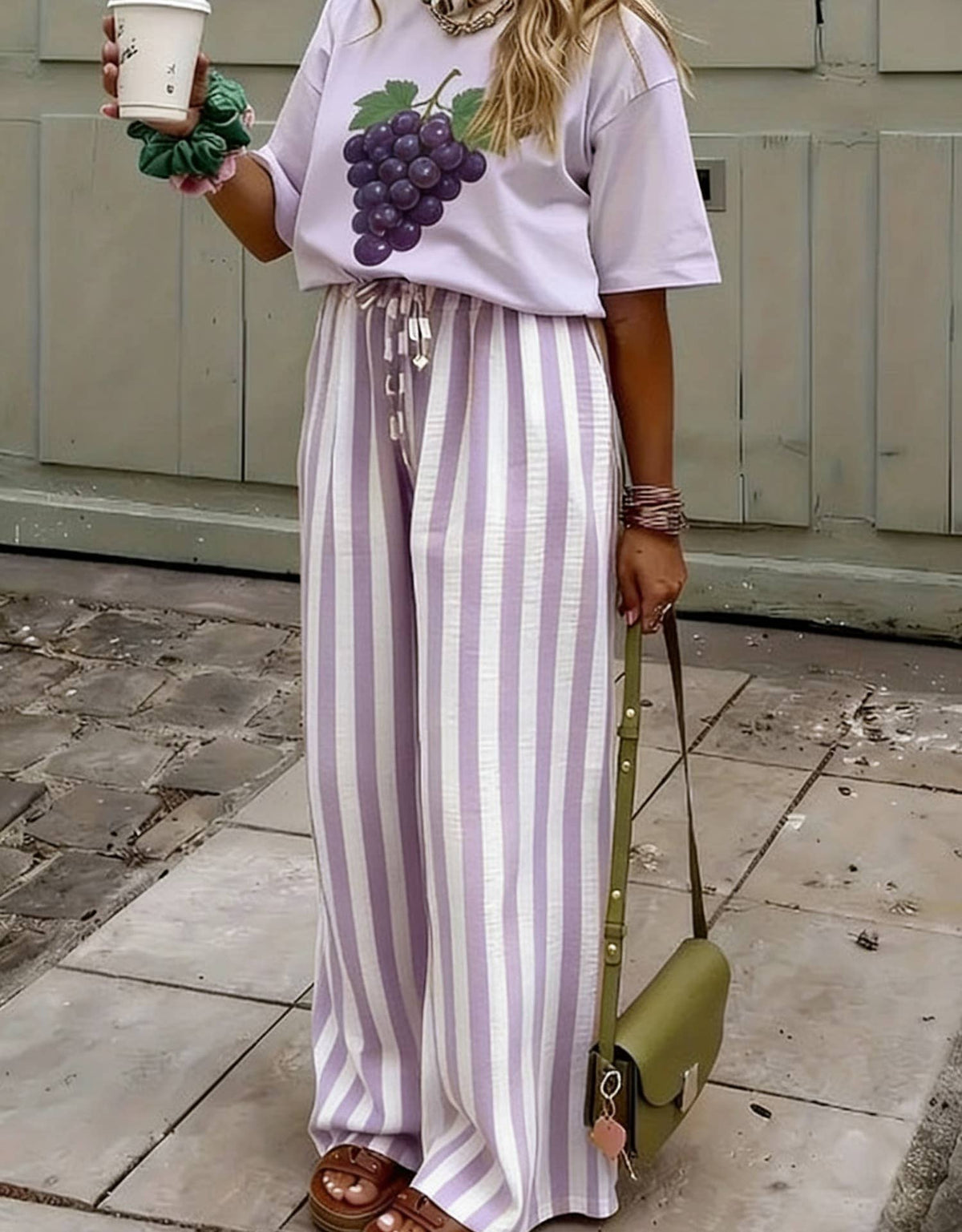Light Blue Boho Beach Vertical Stripe Lace-Up Pants
