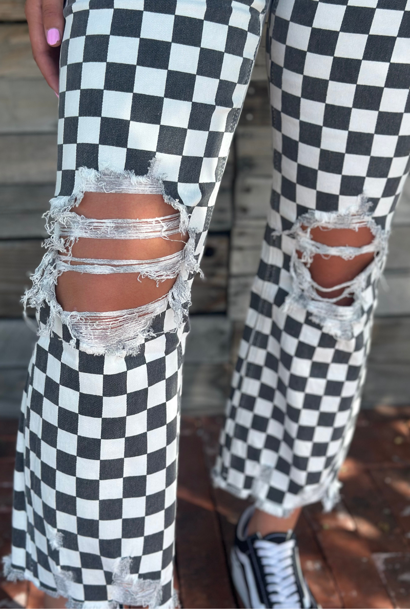 Checkered Round The Track Jeans