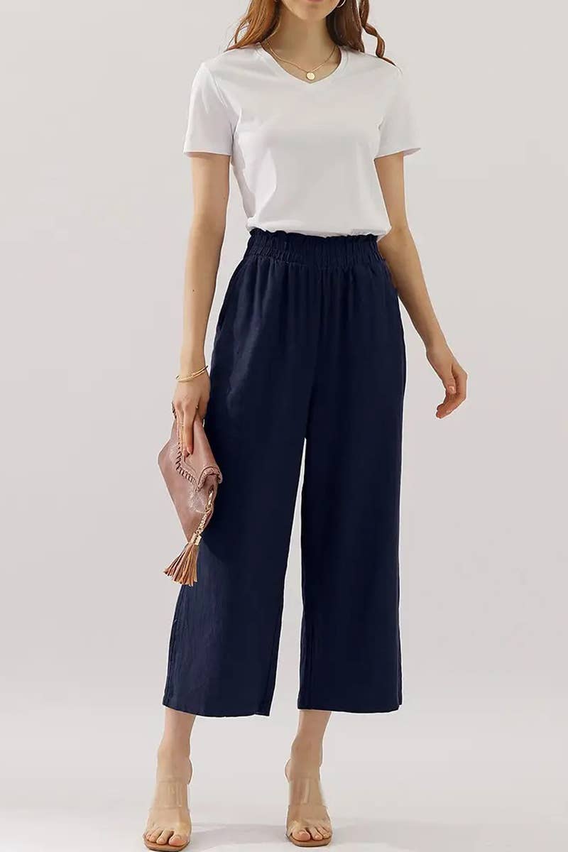 Easy Pull-On Linen Capri Pants