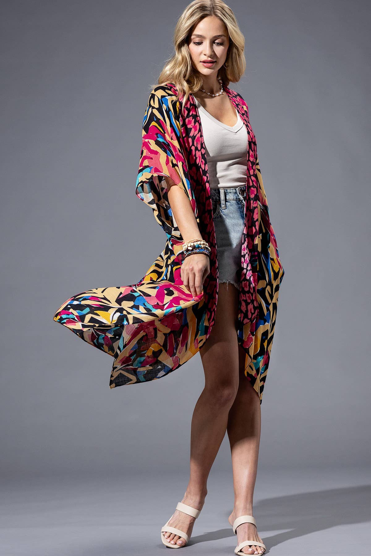 Abstract Bright Viscose Kimono
