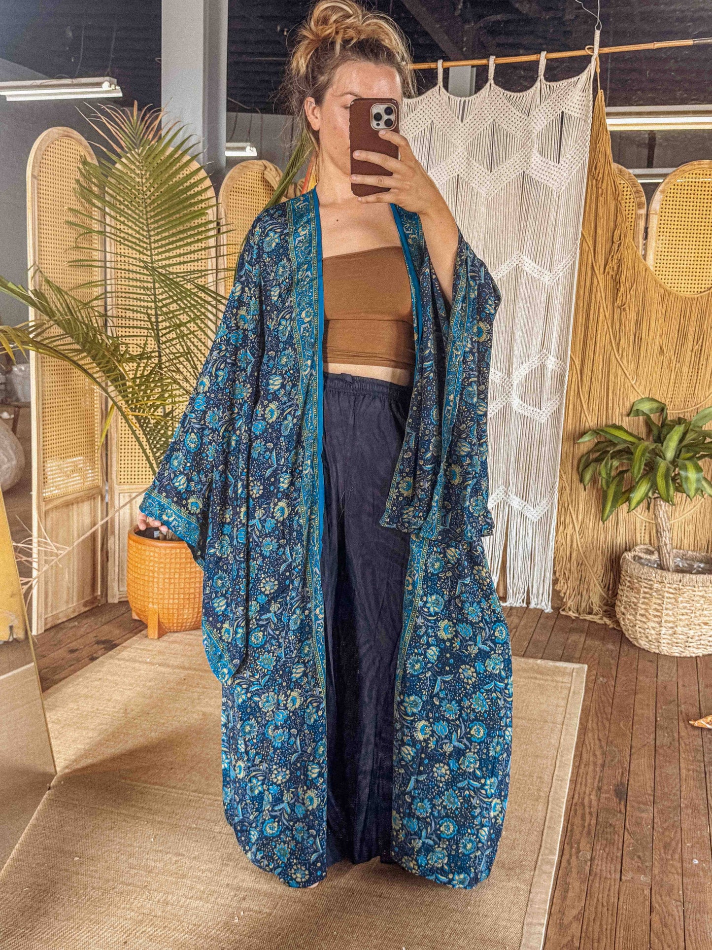 BOHO Silk Bell Sleeve Long Maxi Kimono Duster Cardigan - click to select color