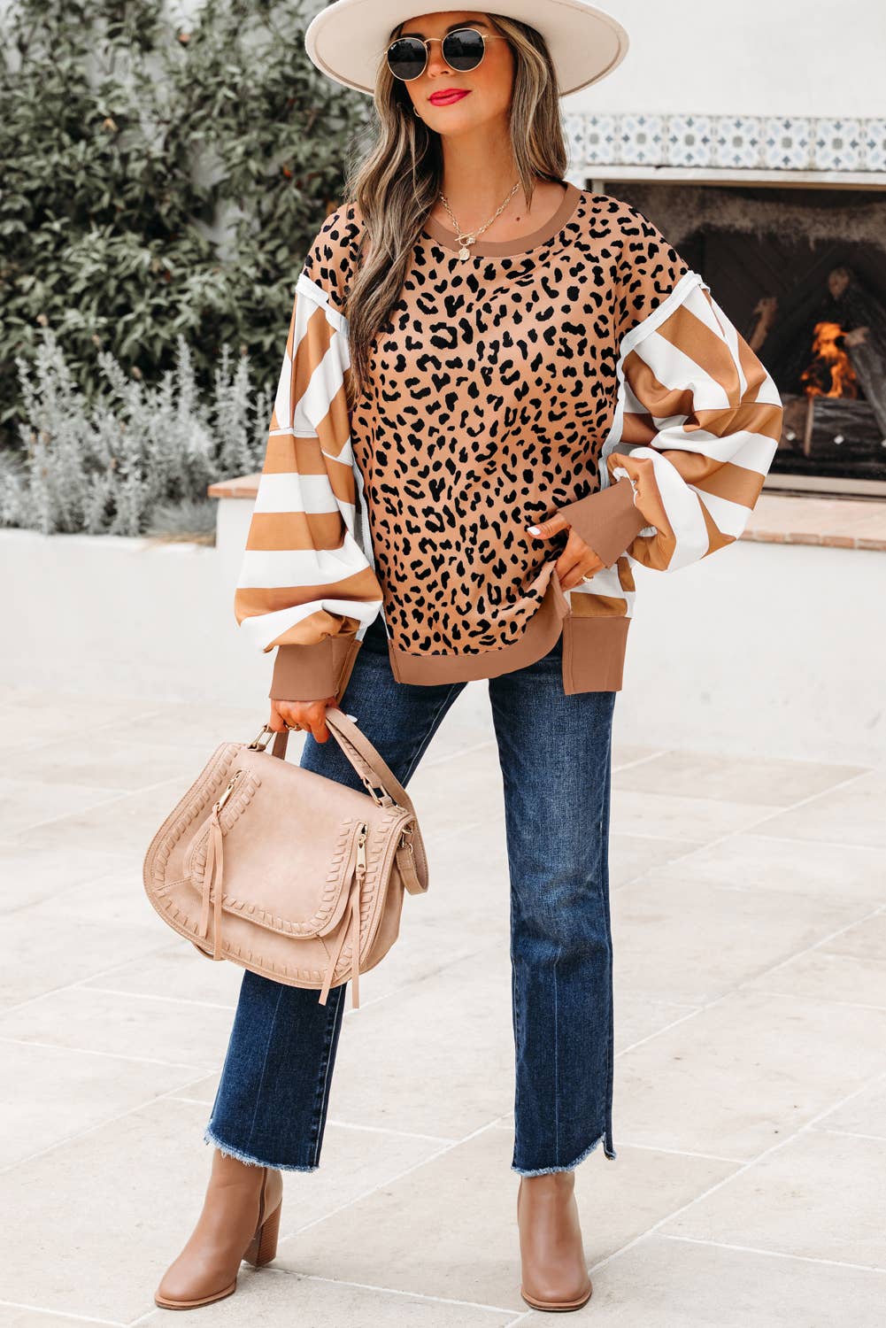 Kristen Colorblock Leopard Oversize Casual Sweatshirt