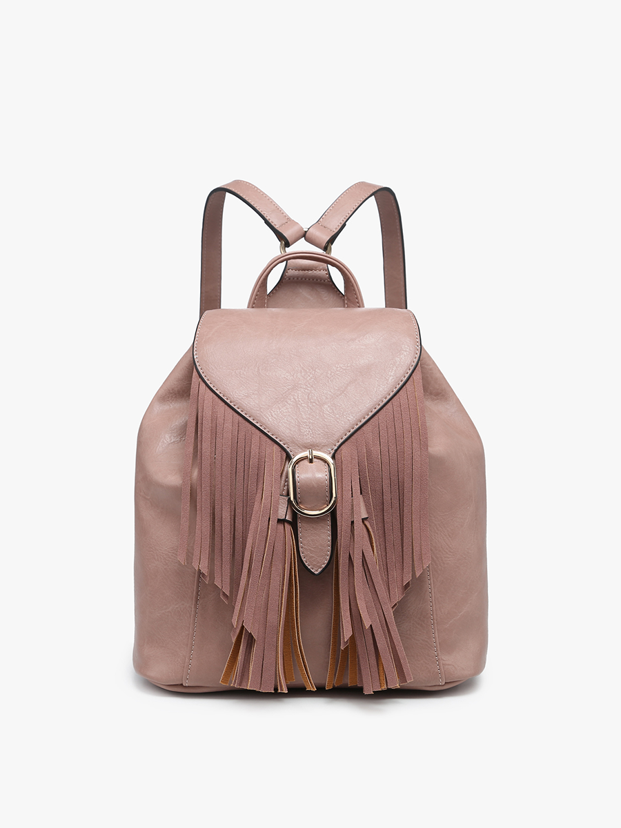 Mustard Distressed Bucket Backpack w/ Fringe