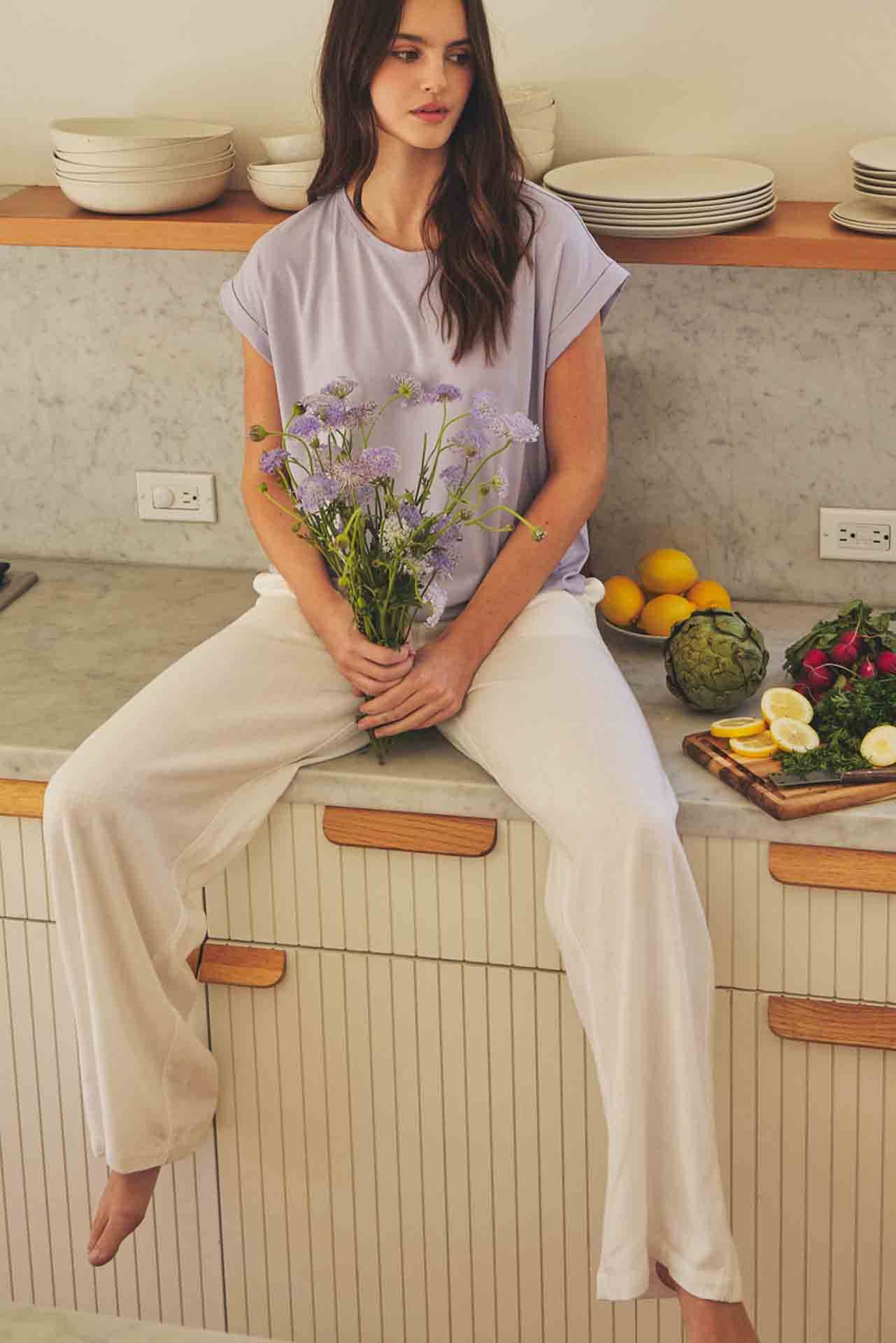 LINEN BLEND WIDE LEG PANTS