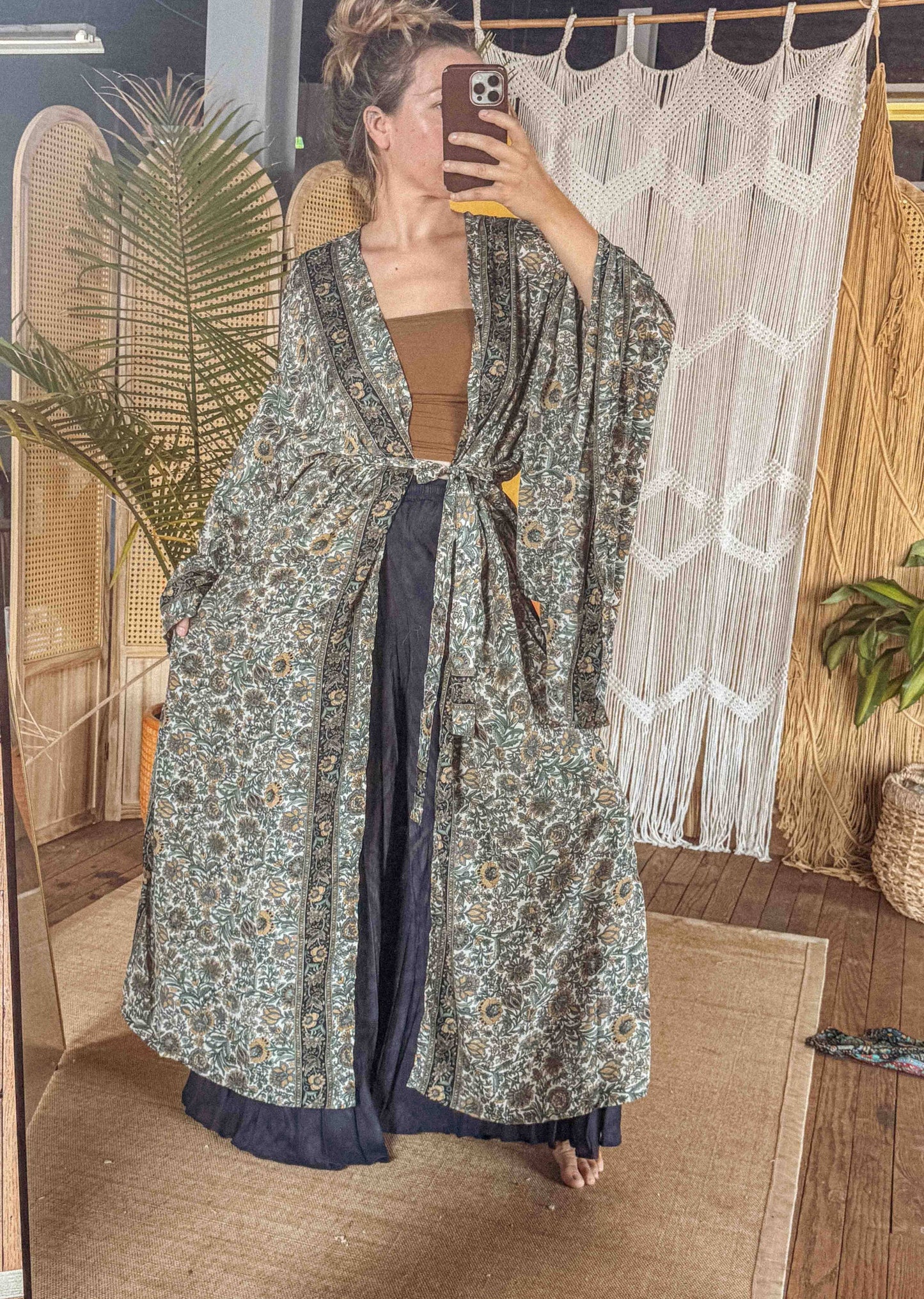 BOHO Silk Bell Sleeve Long Maxi Kimono Duster Cardigan - click to select color