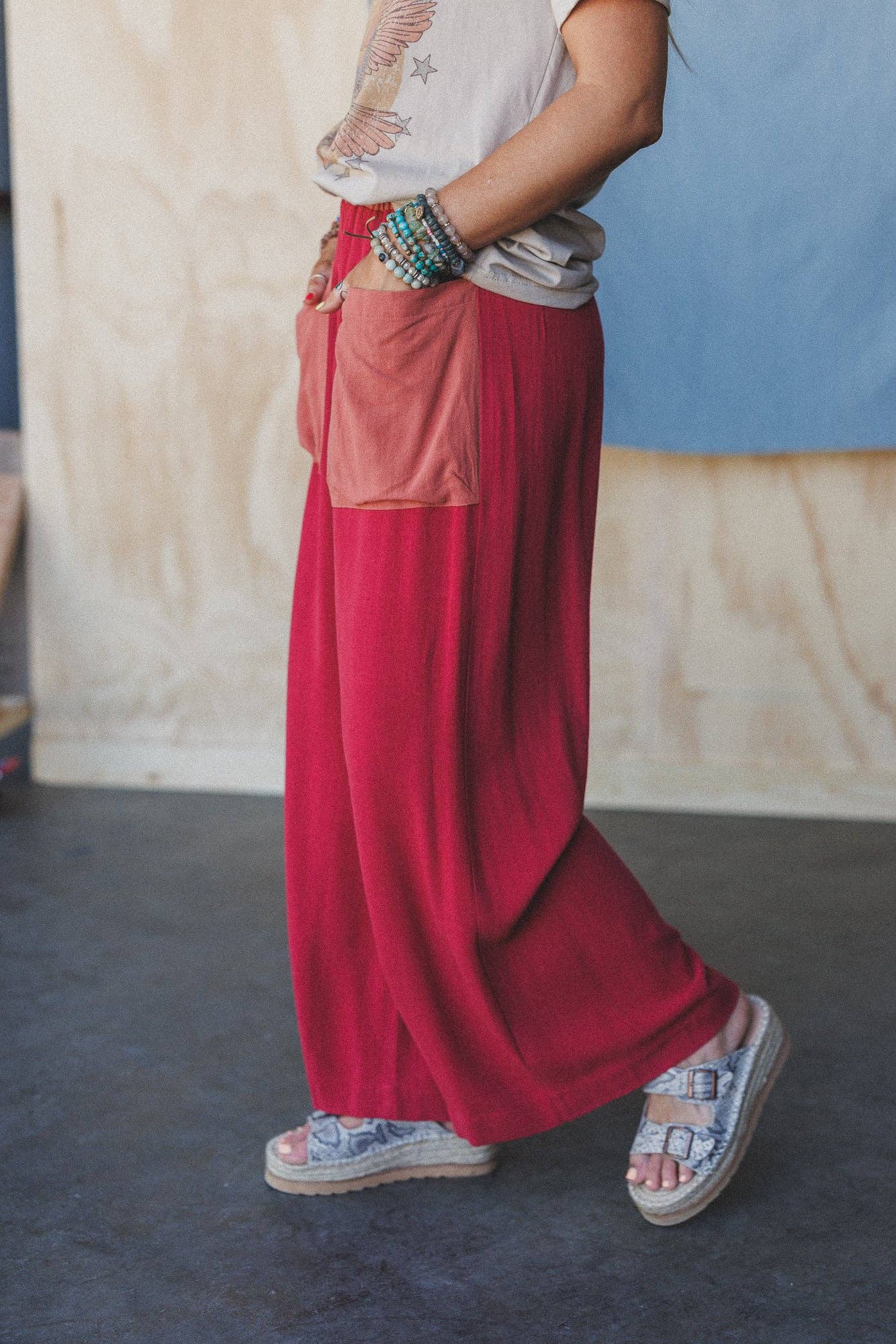 No Rush Wide Leg Pants - Terracotta Multi 3BN