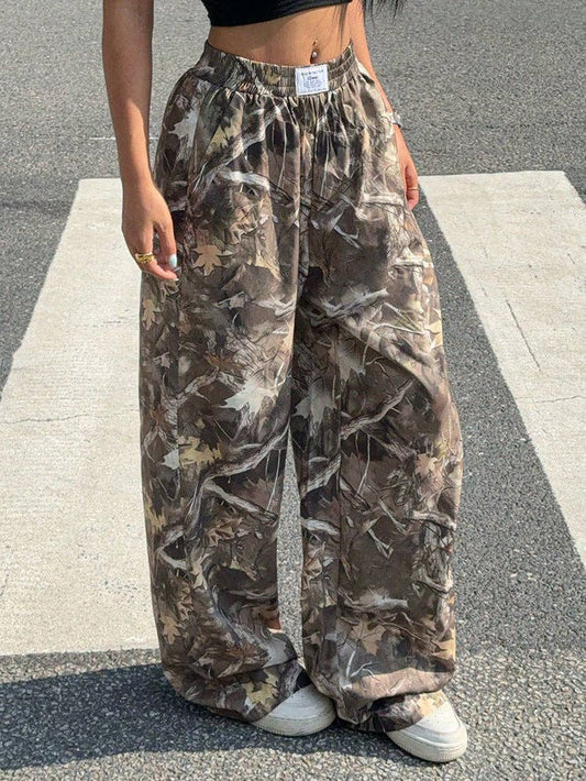 Camo Wide Leg Pants Drawstring Casual Lounge Pants