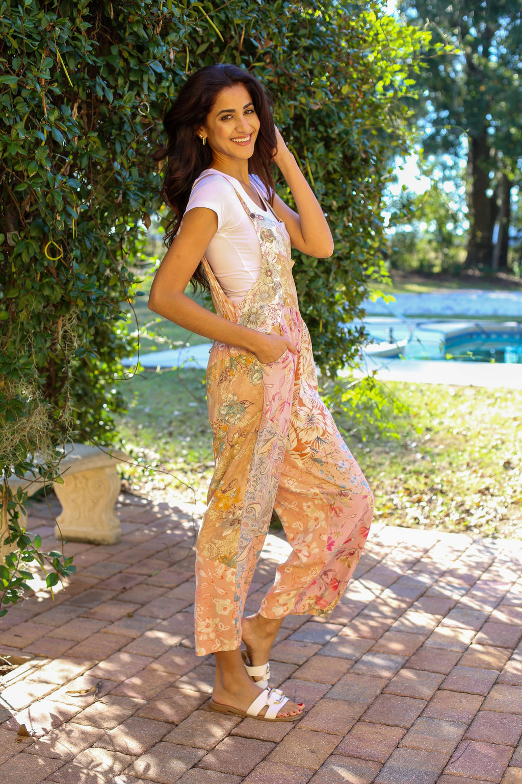 Pastel Peach Floral Overall: Daydreamer Blossom Patchwork