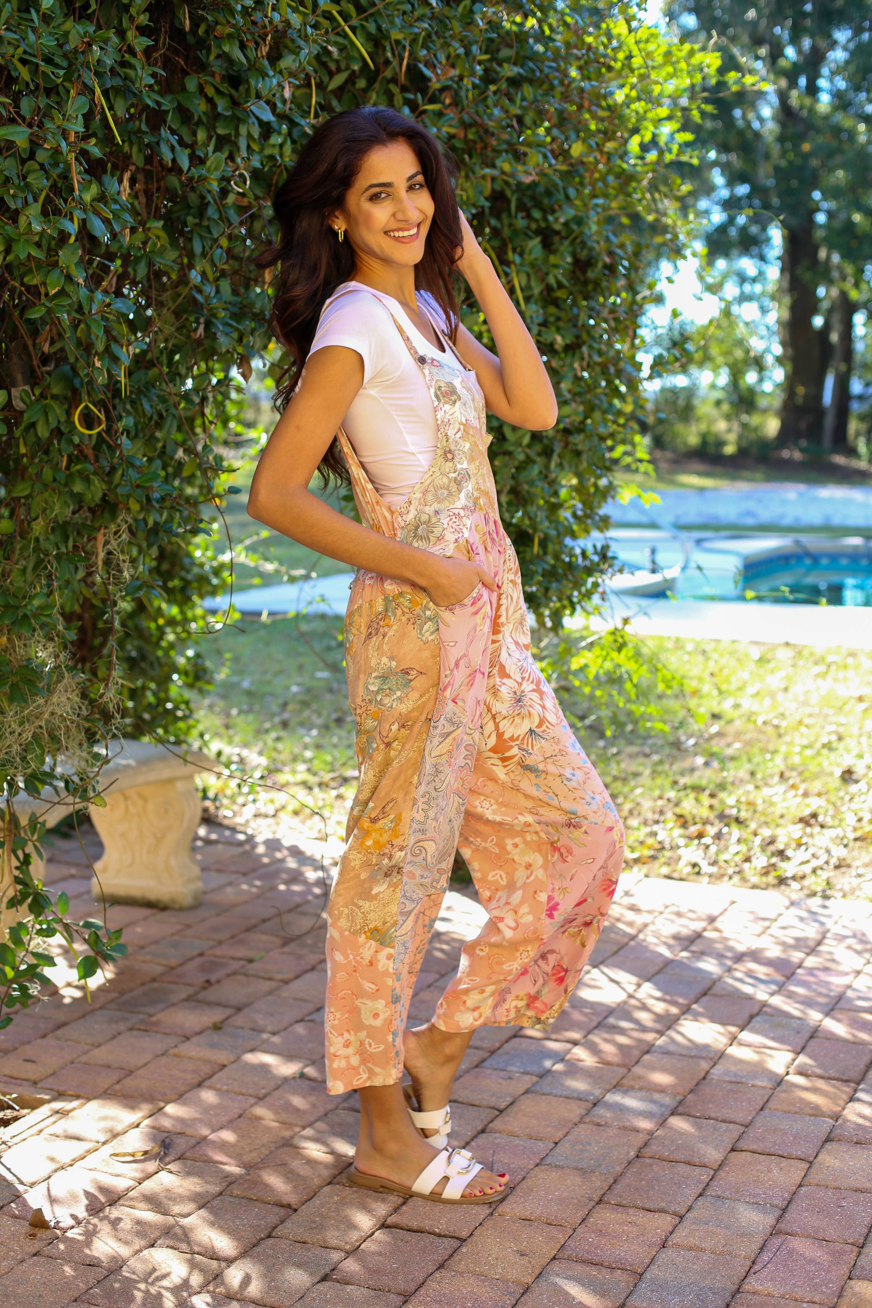 Pastel Peach Floral Overall: Daydreamer Blossom Patchwork